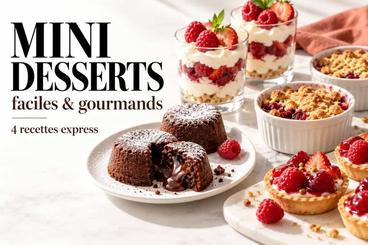 Mini desserts individuels faciles : moelleux au chocolat, verrines, crumbles et tartelettes
