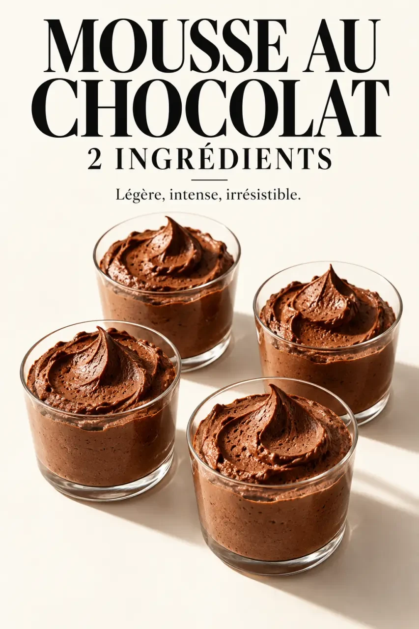 Mousse au chocolat 2 ingrédients servie dans quatre verrines