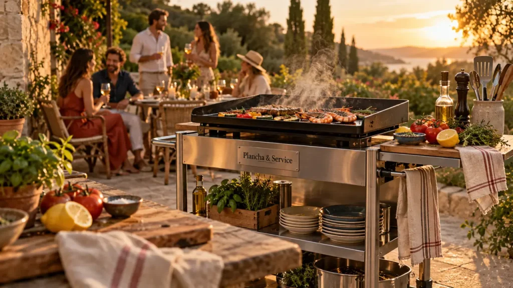 Meuble plancha inox avec rangement pour plancha sur terrasse