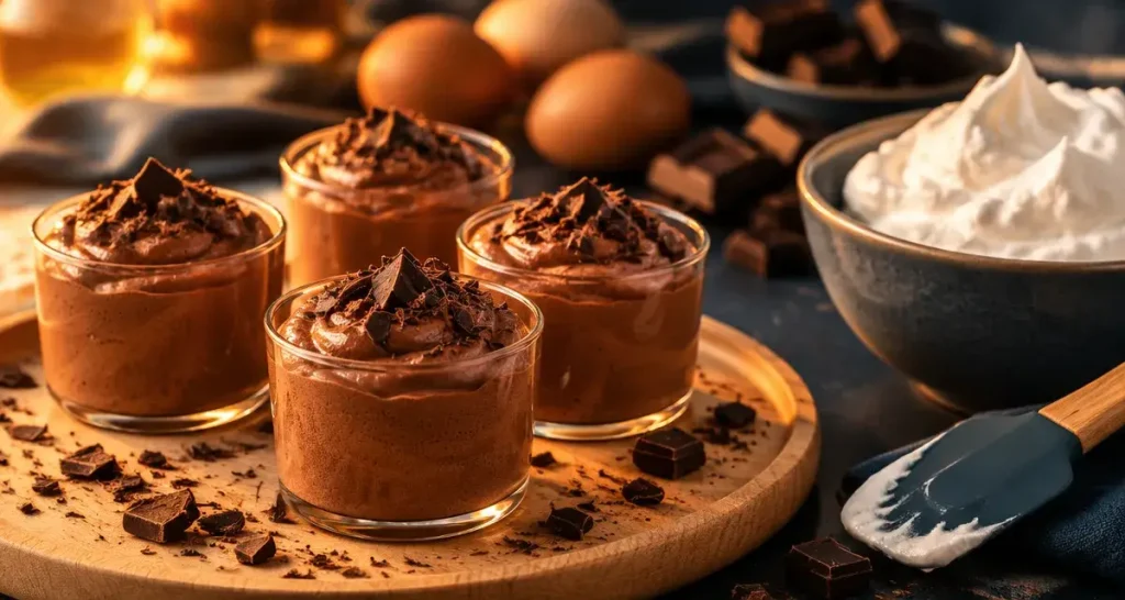 Mousse au chocolat 2 ingrédients en verrines, gros plan