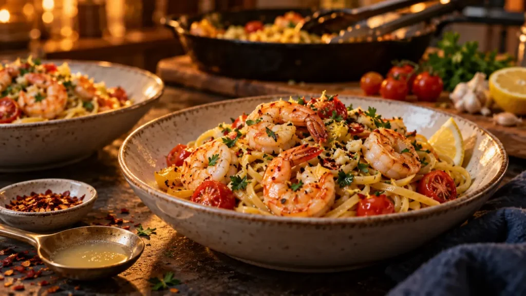 Pâtes aux crevettes : une recette italienne à la tomate, sans crème et bien enrobée